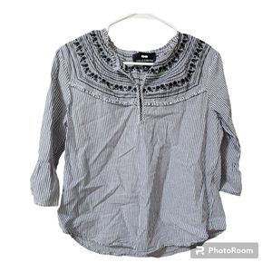 Coco Colette shirt Women's Sz Medium Blue White striped embroidered casual top